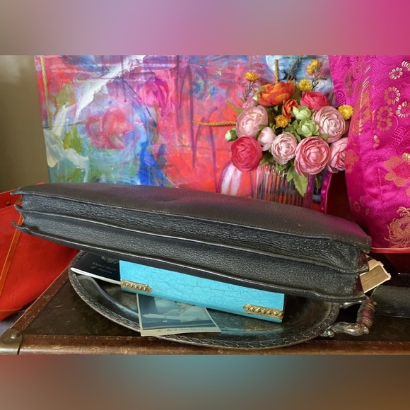 Auth RARE Vintage GUCCI Black Leather Brief Tote Briefcase Case Portfolio GG - Picture 6 of 9